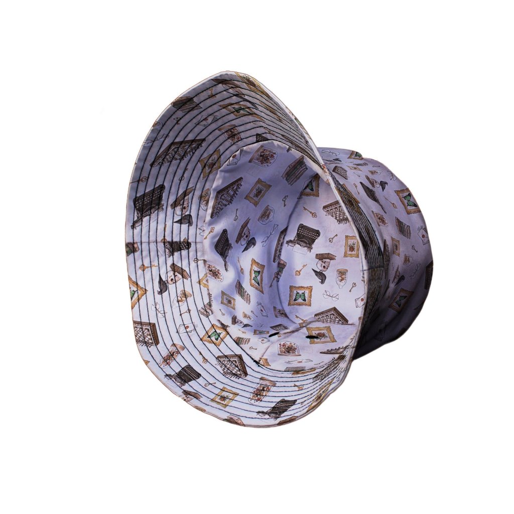 Vintage Gothic Library Bucket Hat - M - Grey Stitching - -
