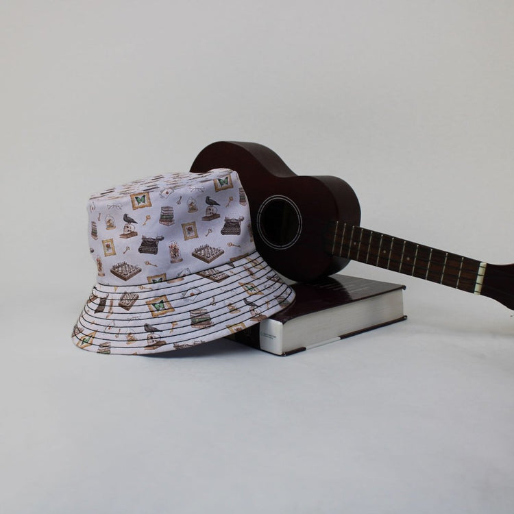 Vintage Gothic Library Bucket Hat - M - Grey Stitching - -