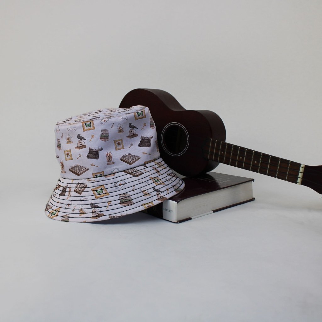 Vintage Gothic Library Bucket Hat - M - Grey Stitching - -